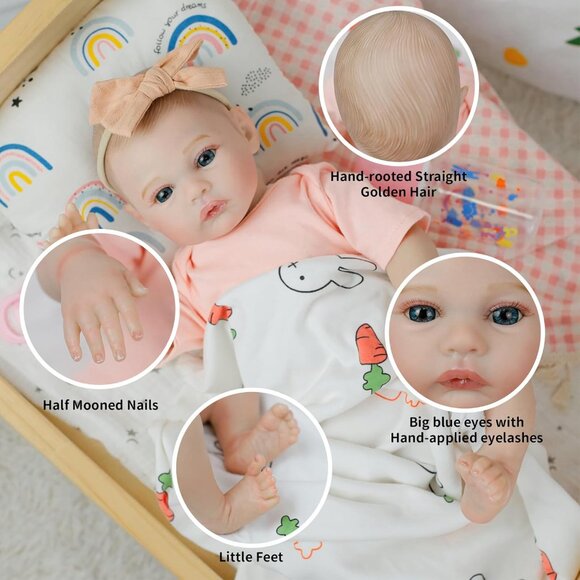 🆕18nch Full Vinyl Body Newborn Baby Doll Poseable Limbs Purple-bettie Girl - Picture 3 of 6